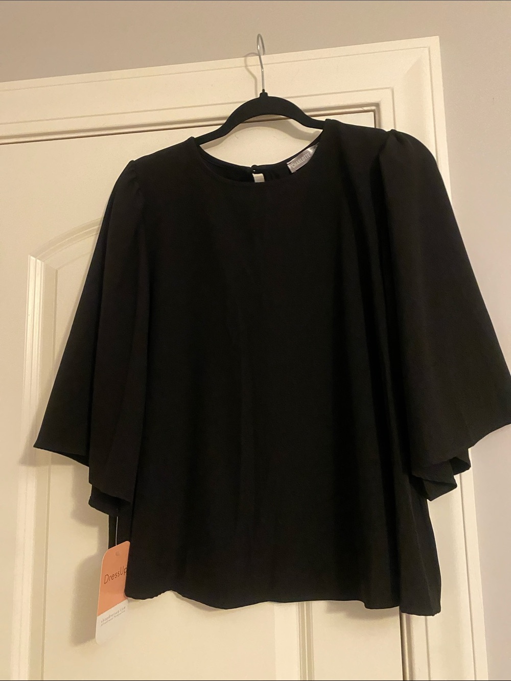 Black Draped Flutter Sleeve Top